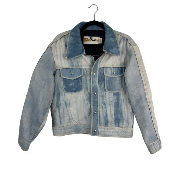 VINTAGE White Stag Nylon Jacket Acid Blue Wash Snap Button M - Picture 1 of 8